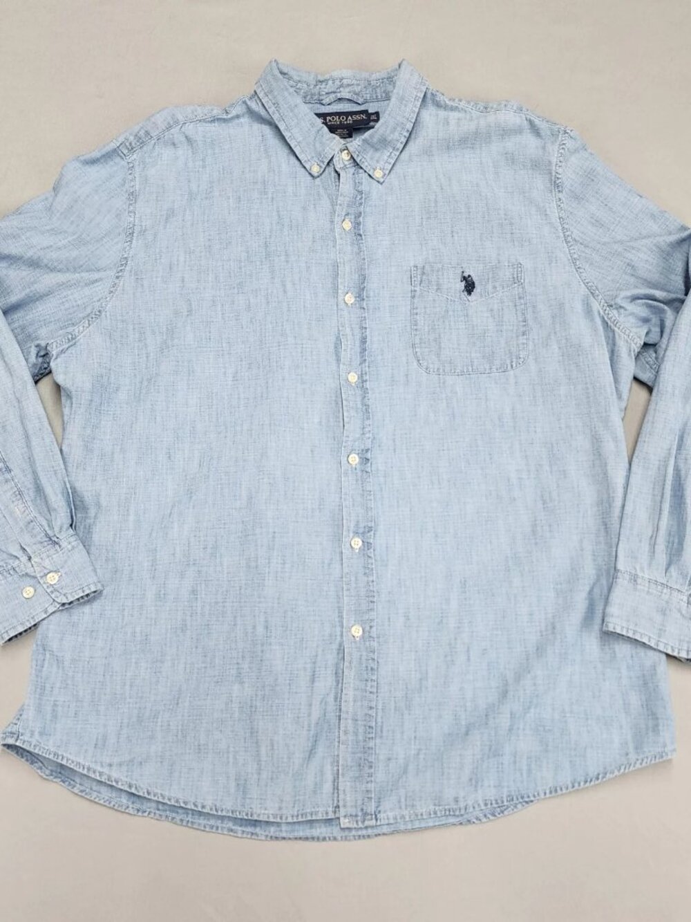 U.S. Polo Assn. Men's 2XL Blue Chambray Button Up Shirt Long Sleeve Cotton